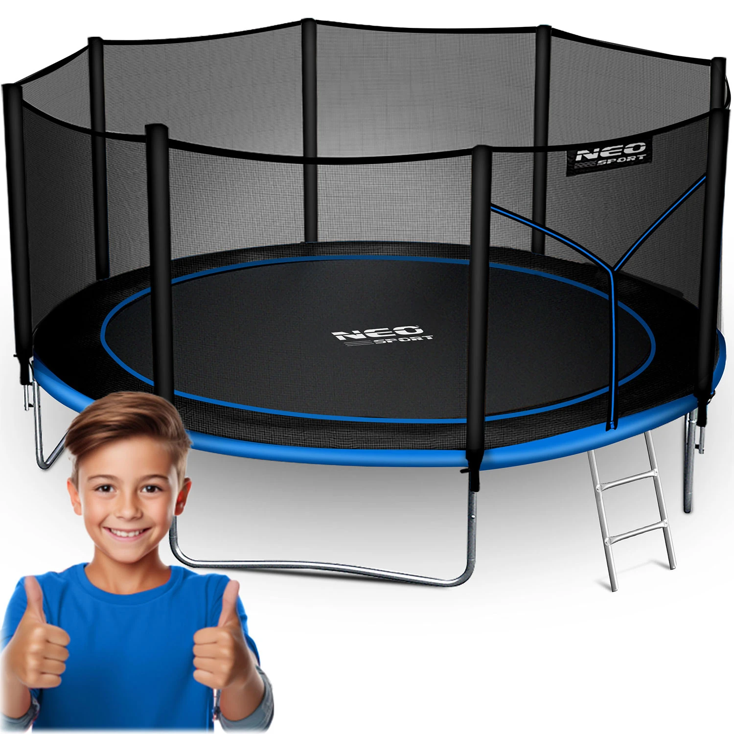 Trampolina ogrodowa 14ft/435cm z siatką zewnętrzną i drabinką Neo-Sport